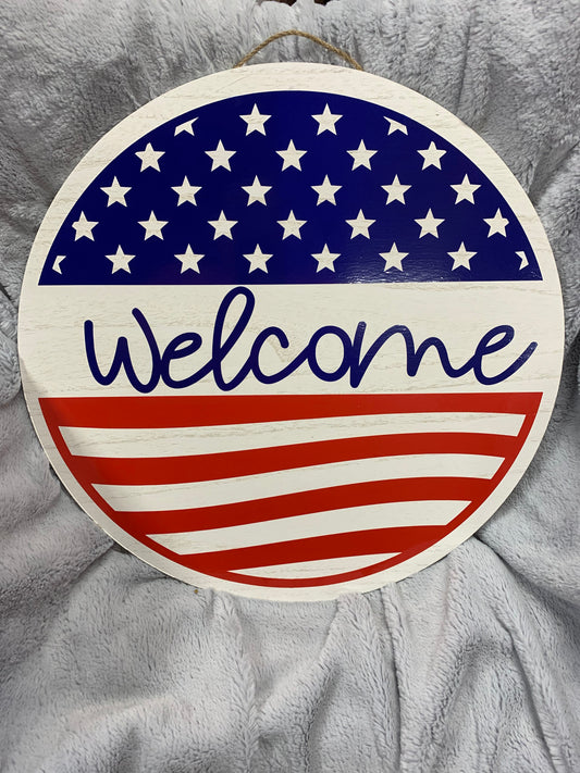 Patriotic Welcome Round Door Sign